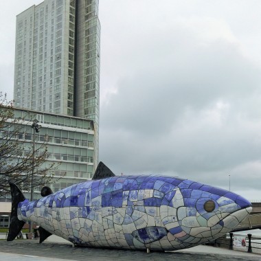 The Big Fish with the Obel Tower in the background